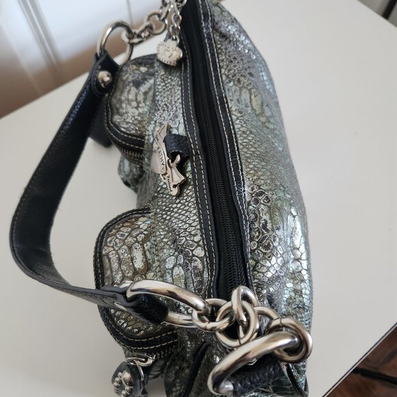 Vintage Kathy Van Zeeland Studded Metalic Pewter Bag Purse - Picture 6 of 10